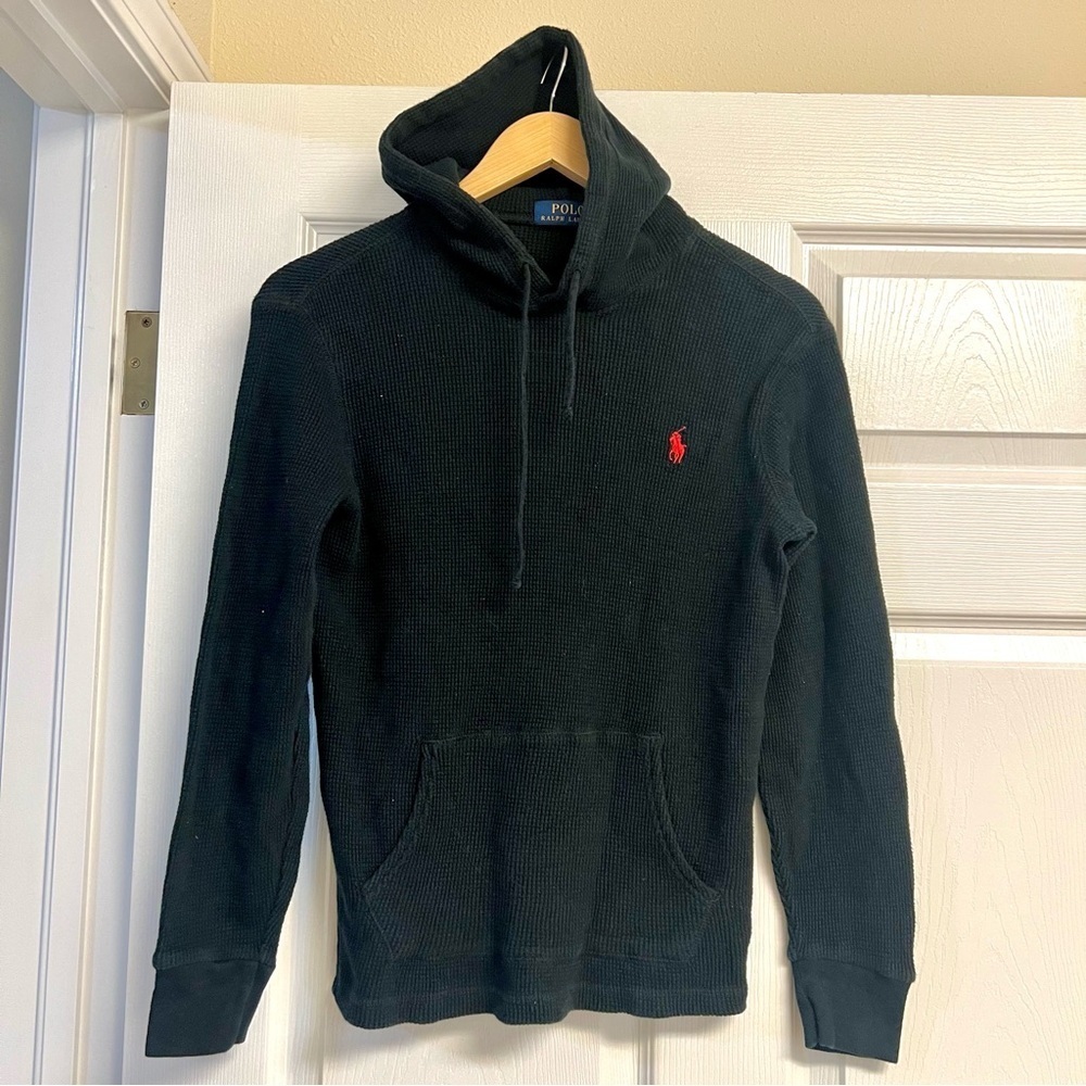 Polo Ralph Lauren Waffle-Knit Cotton Hoodie in black casual mens size S cozy